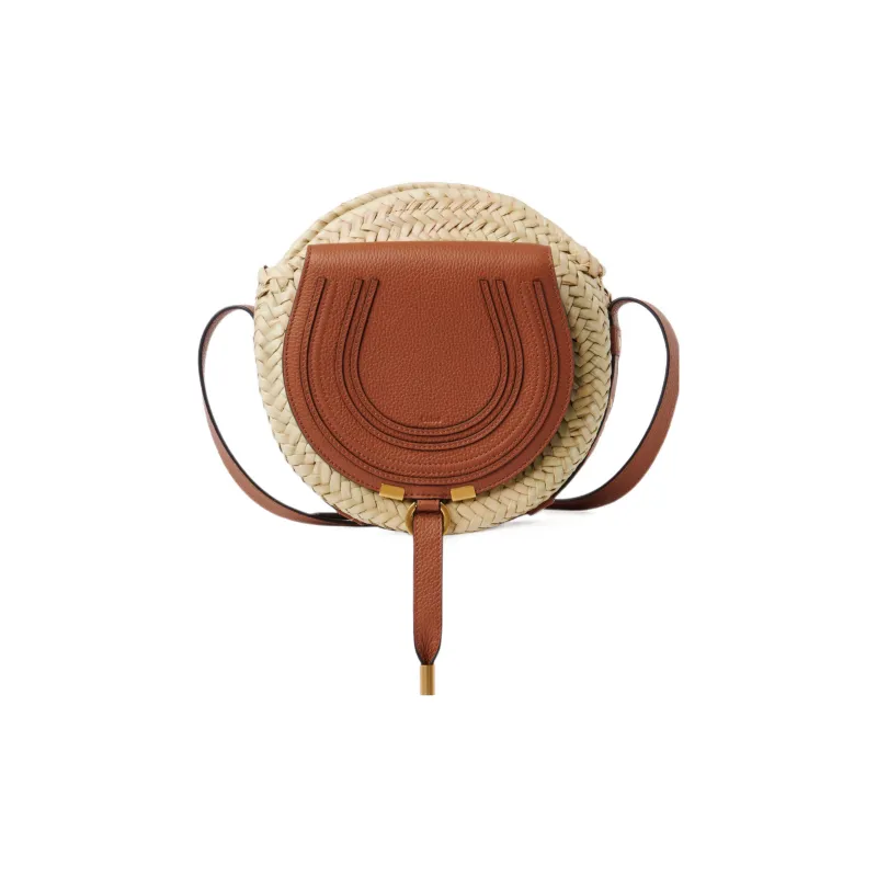Chloe Marcie Raffia With Grain Calfskin Handbag, Shoulder Bag, Crossbody Bag Regular Women's Brown-0