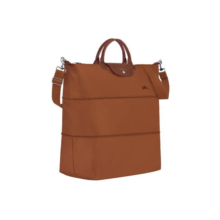 LONGCHAMP Le Pliage Green Cow Leather Trim Portable One Shoulder Travel Bag Large Size Women's Brown-1