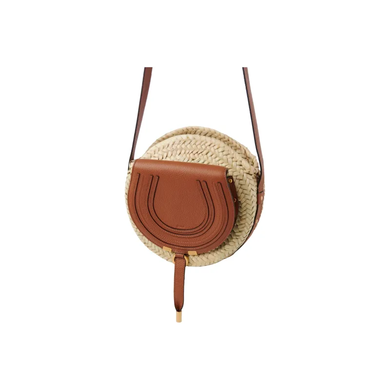 Chloe Marcie Raffia With Grain Calfskin Handbag, Shoulder Bag, Crossbody Bag Regular Women's Brown-1