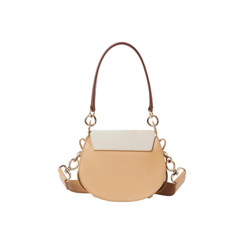 Chloe Tess Suede With Shiny Calfskin Shoulder Bag, Crossbody Bag, Handbag Small Size Women's Nude/White-1