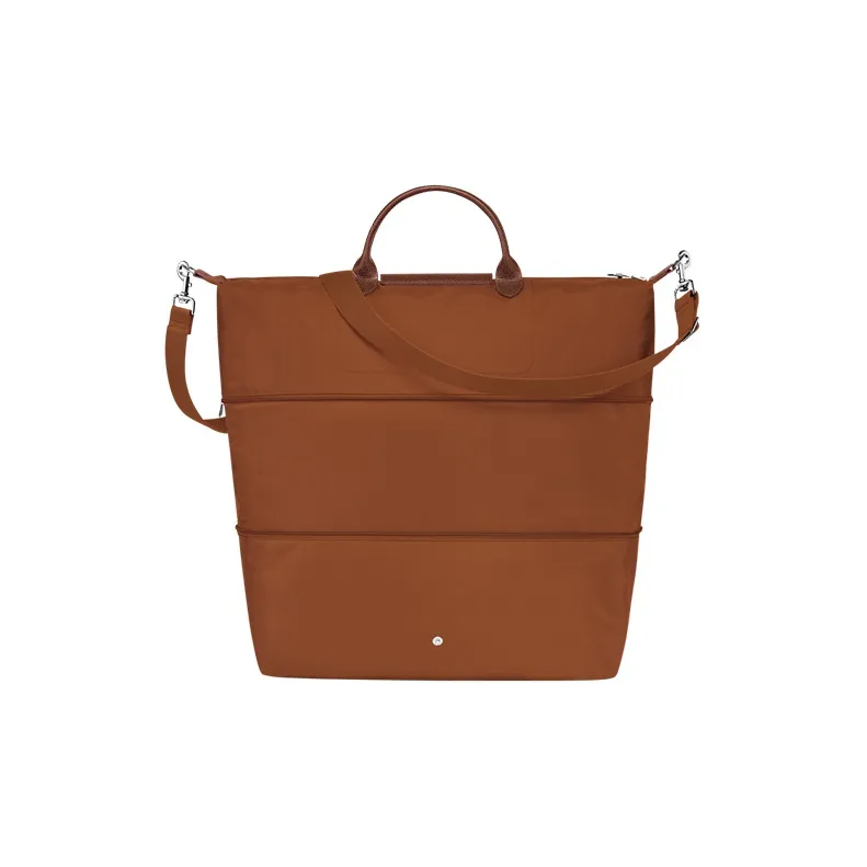 LONGCHAMP Le Pliage Green Cow Leather Trim Portable One Shoulder Travel Bag Large Size Women's Brown-2