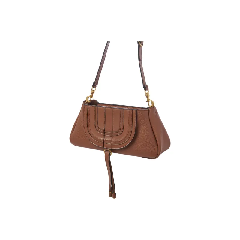 Chloe Marcie Grained Calfskin Shoulder Bag One Shoulder Clutch Women's Brown-1