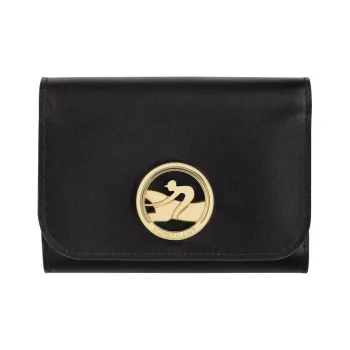 LONGCHAMP BOX TROT Calfskin Card Holder, Wallet Women's Black
