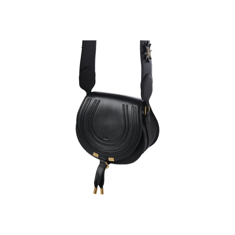 Chloe Marcie Calfskin Saddle Bag, Shoulder Bag, Crossbody Bag, Handbag Trumpets Women's Black-1