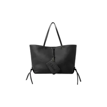 Chloe Grain Calfskin Tote Bag, Shopping Bag, Shoulder Bag, Handbag Medium Size Women's Black