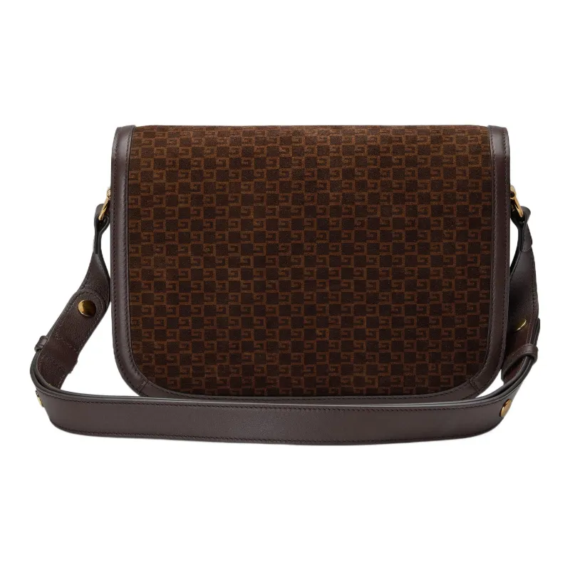 GUCCI Horsebit 1955 Leather Suede Bonded Saddle Bag Crossbody Shoulder Bag Women's Dark Brown-2