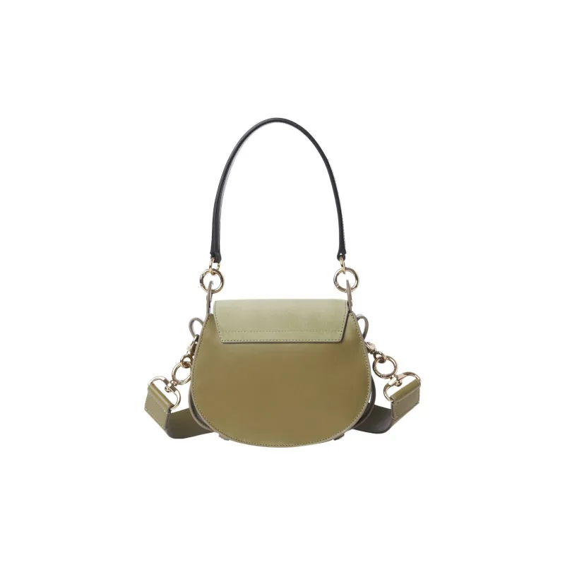Chloe Tess Suede Laminated Calfskin Shoulder Bag Crossbody Bag Handbag Small Size Women's Green-1