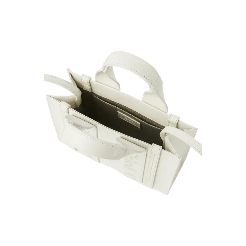 Chloe Woody Smooth Calf Leather Tote Bag, Shopping Bag, Shoulder Bag, Crossbody Bag, Handbag Mini Women's White-2