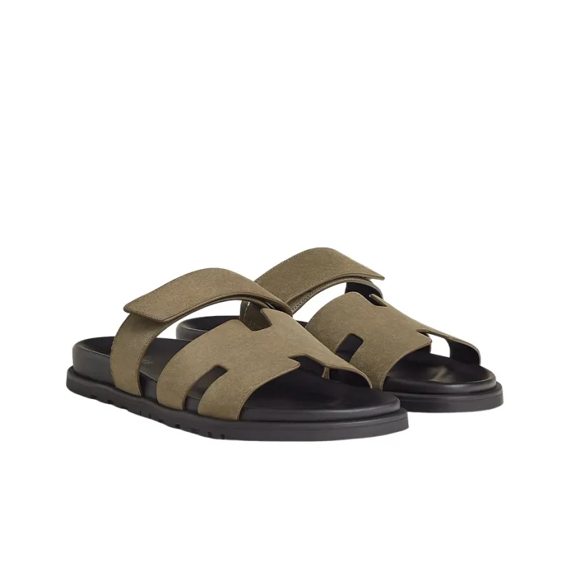 HERMES Chypre Odor Resistant Slide Slippers Men's Light Brown-3