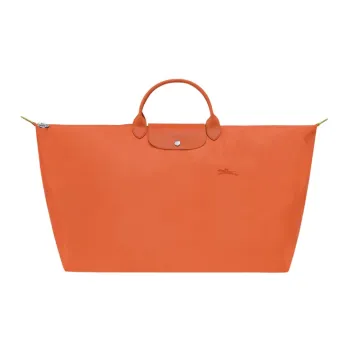LONGCHAMP Le Pliage Green Cow Leather Canvas Travel Bag Handbag Extra Large Men's Orange