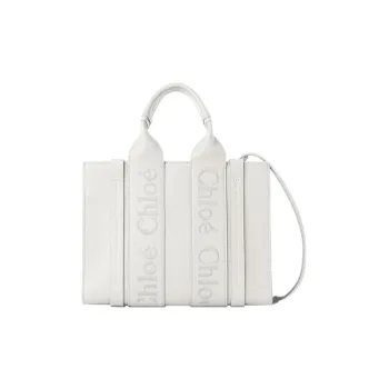 Chloe Woody Calfskin Tote Bag, Shopping Bag, Shoulder Bag, Crossbody Bag, Handbag Trumpets Women's White
