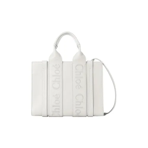 Chloe Woody Calfskin Tote Bag, Shopping Bag, Shoulder Bag, Crossbody Bag, Handbag Small Size Women's White