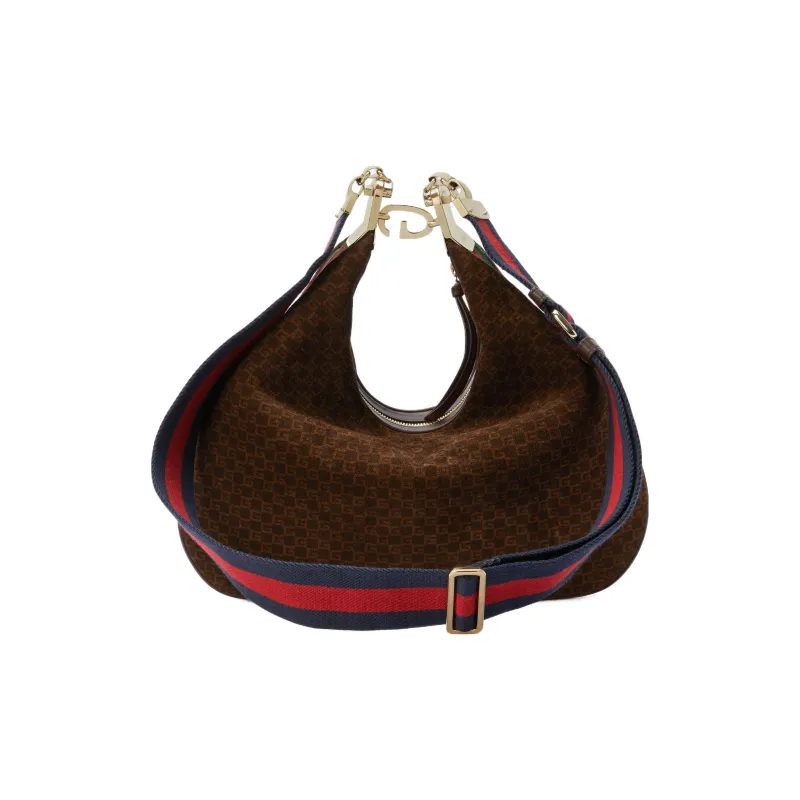 GUCCI Attache Leather Suede Bonded Dumpling Bag Portable Crossbody Bag Shoulder Bag Women's Dark Brown-5