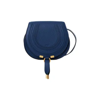Chloe Marcie Grained Calfskin Saddle Bag Shoulder Bag Crossbody Bag Small Size Women's Blue