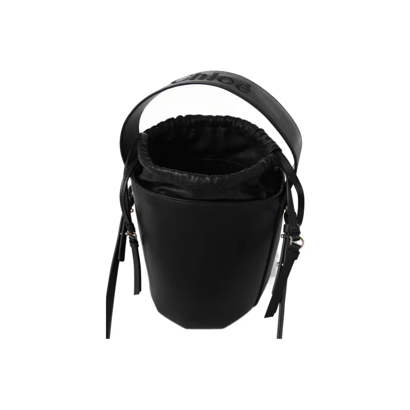 Chloe Smooth Calf Leather Bucket Bag, Handbag, Shoulder Bag, Crossbody Bag Women's Black-4