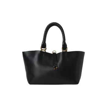 Chloe Marcie Smooth Finish Grained Calfskin Tote Bag Shopping Bag Shoulder Bag Handbag Small Size Women's Black
