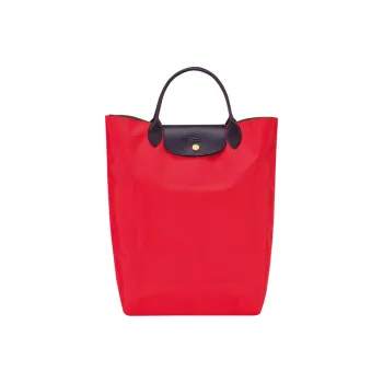 LONGCHAMP Le Pliage Re-play Cow Leather Trim Tote Bag Shopping Bag Handbag Women's Red & Black