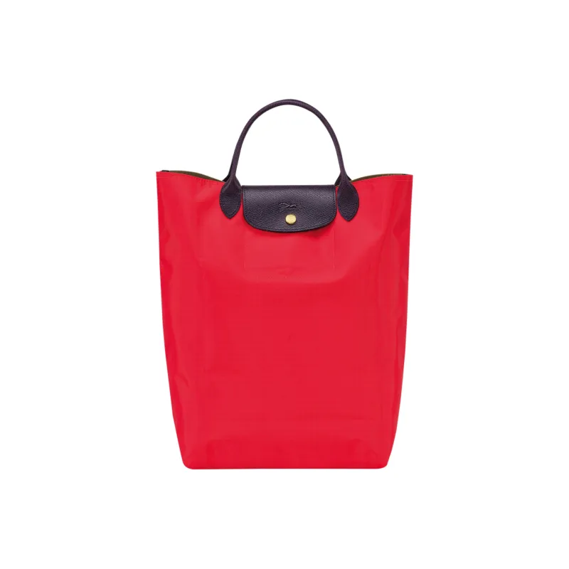LONGCHAMP Le Pliage Re-play Cow Leather Trim Tote Bag Shopping Bag Handbag Women's Red & Black-0