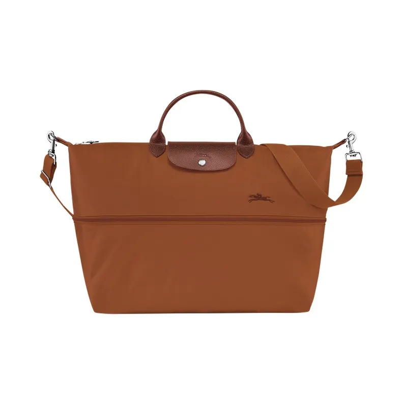 LONGCHAMP Le Pliage Green Cow Leather Trim Portable One Shoulder Travel Bag Large Size Women's Brown-3