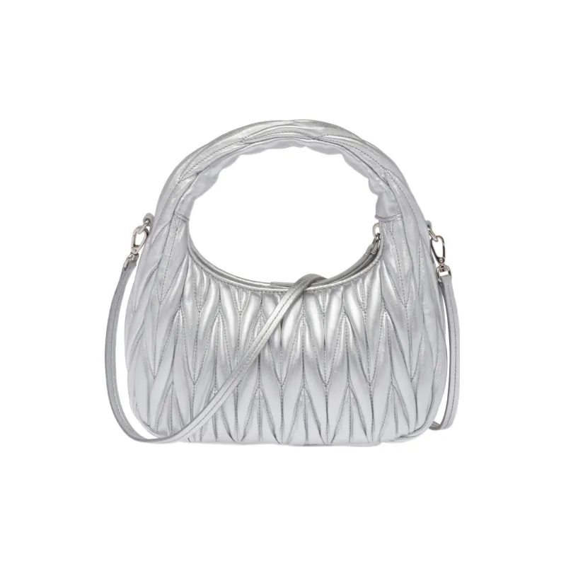 MIU MIU Wander Series Soft Sheep Leather Crescent Bag Shoulder Bag Crossbody Bag Handbag Small Size Women's Silver-2
