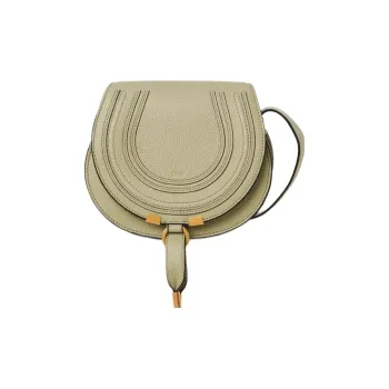 Chloe Marcie Grained Calfskin Saddle Bag Crossbody Shoulder Bag Small Size Women's Light Green