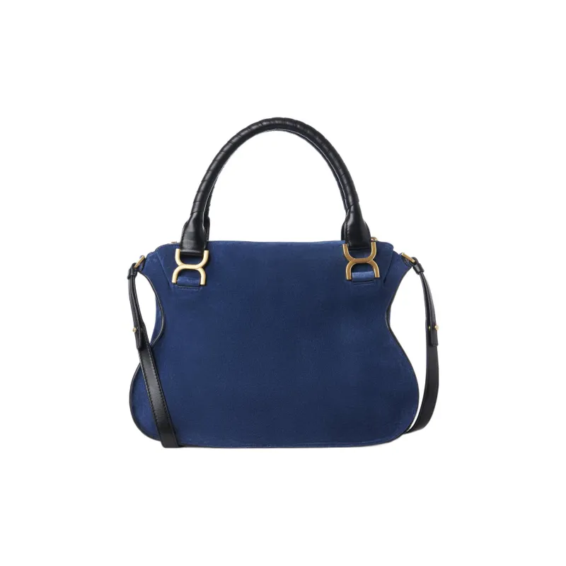 Chloe Marcie Suede Grain Calfskin Shoulder Bag, Crossbody Bag, Handbag Women's Blue/Black-1