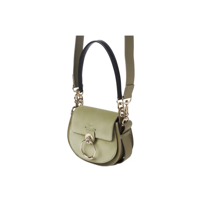 Chloe Tess Suede Laminated Calfskin Shoulder Bag Crossbody Bag Handbag Small Size Women's Green-2