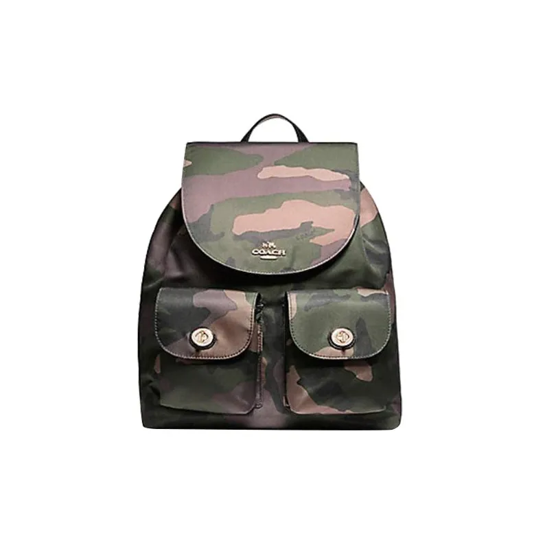 COACH Leather Detail Backpack Large Size Unisex Light Gold & Dark Green-0