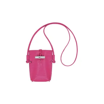 LONGCHAMP Roseau Crocodile Embossed Calfskin Shoulder Bag, Crossbody Bag, Cell Phone Pouch Women's Fuchsia