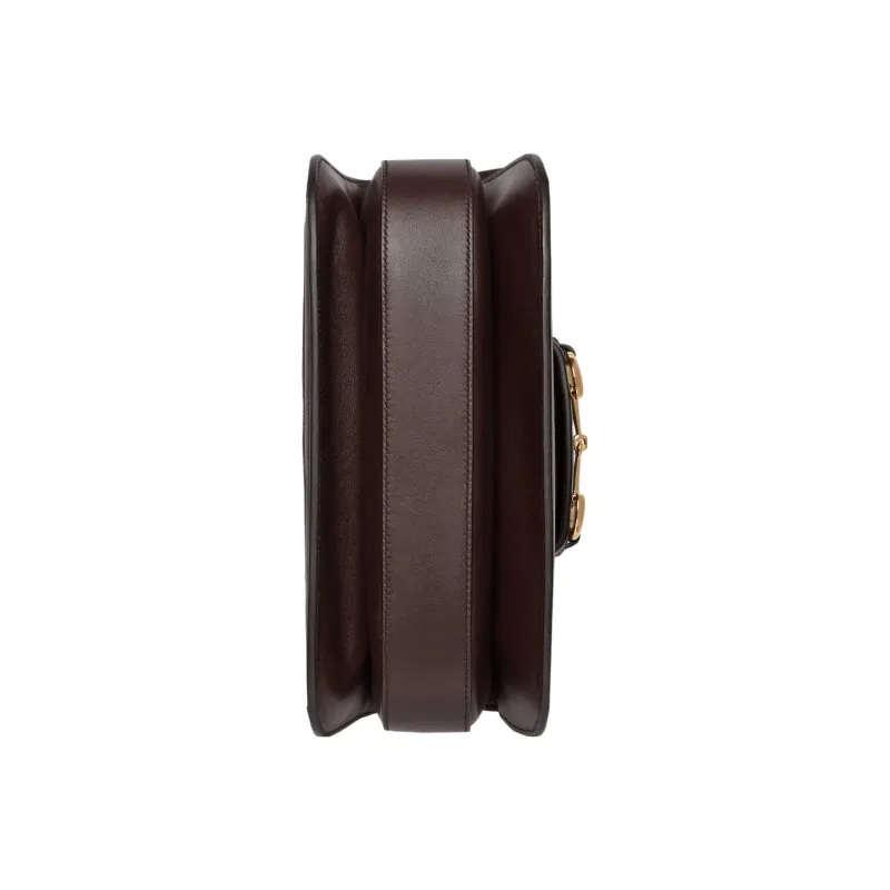 GUCCI Horsebit 1955 Leather Suede Bonded Saddle Bag Crossbody Shoulder Bag Women's Dark Brown-6