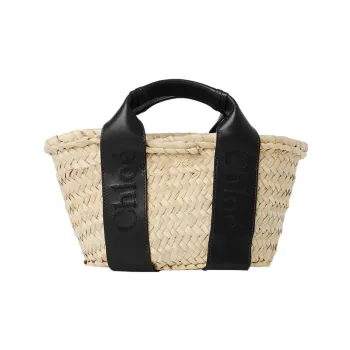 Chloe Raffia With Smooth Calfskin Shoulder Bag Crossbody Bag Handbag Small Size Women's Black
