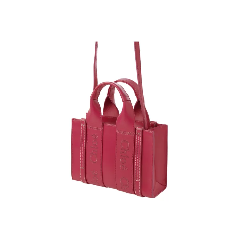 Chloe Woody Calfskin Tote Bag, Shopping Bag, Shoulder Bag, Crossbody Bag, Handbag Mini Women's Foam Pink-1