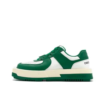 CHOCO CONCERT Cow Leather Round And Square Asymmetrical Sneaker Stylish Skateboarding Shoes Unisex Green
