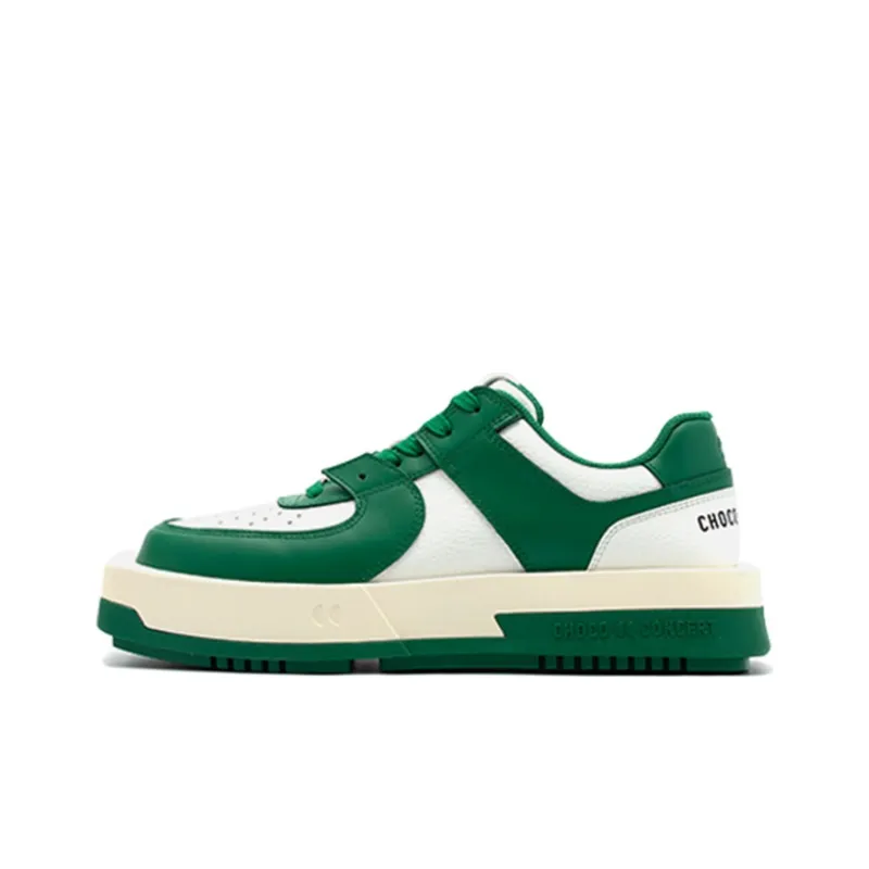 CHOCO CONCERT Cow Leather Round And Square Asymmetrical Sneaker Stylish Skateboarding Shoes Unisex Green-0