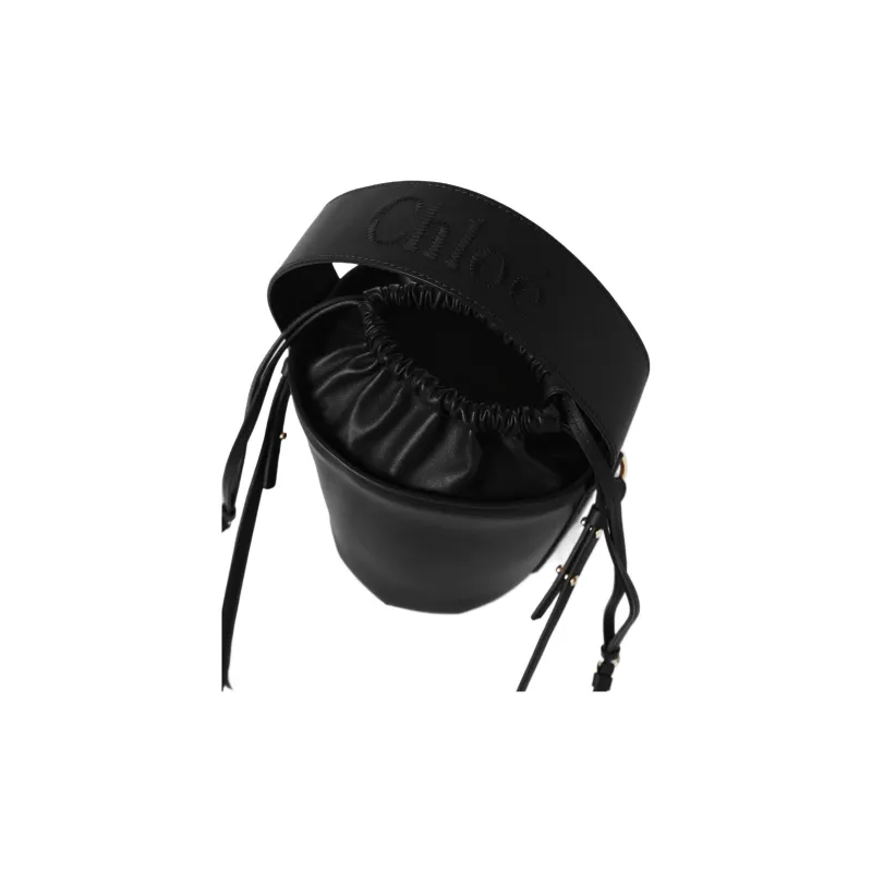Chloe Smooth Calf Leather Bucket Bag, Handbag, Shoulder Bag, Crossbody Bag Women's Black-3