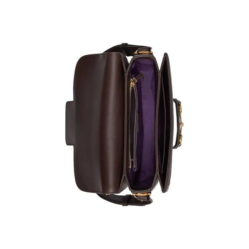 GUCCI Horsebit 1955 Leather Suede Bonded Saddle Bag Crossbody Shoulder Bag Women's Dark Brown-5