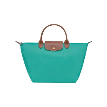 LONGCHAMP Le Pliage Cow Leather Trim Dumpling Bag Handbag Medium Size Women's Blue
