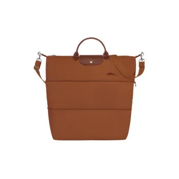 LONGCHAMP Le Pliage Green Cow Leather Trim Portable One Shoulder Travel Bag Large Size Women's Brown