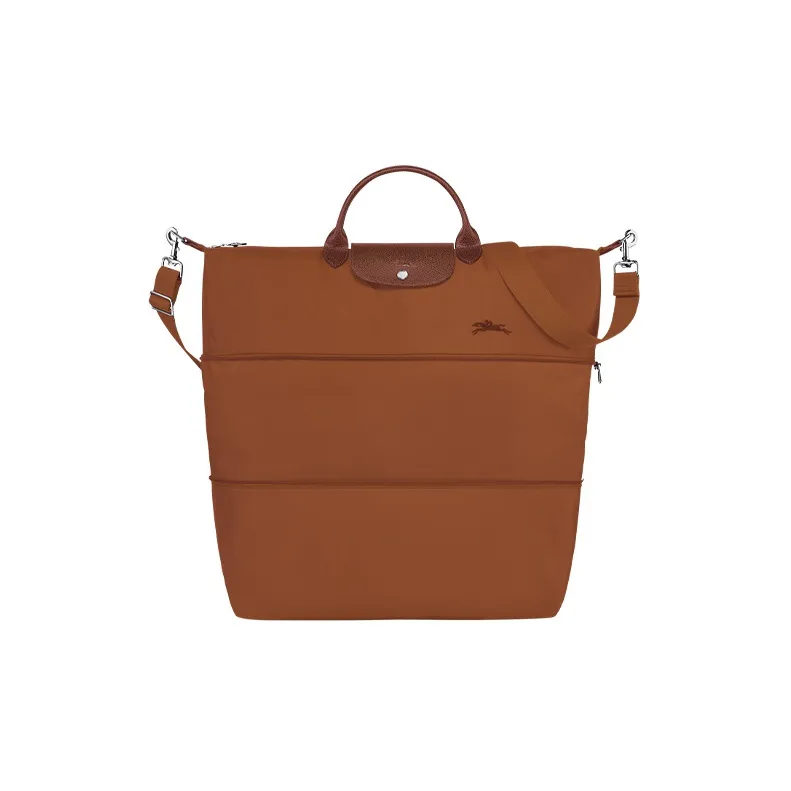 LONGCHAMP Le Pliage Green Cow Leather Trim Portable One Shoulder Travel Bag Large Size Women's Brown-0