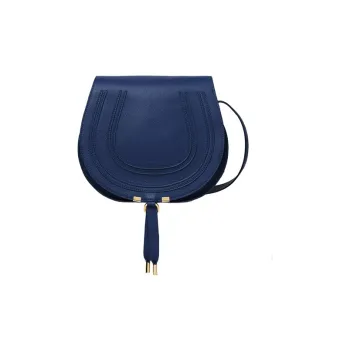 Chloe Marcie Grained Calfskin Saddle Bag Shoulder Bag Crossbody Bag Medium Size Women's Dark Blue