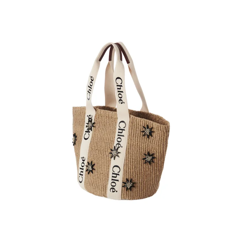 Chloe Woody Cow Leather Basket Bag One Shoulder Handbag Large Size Women's Brown-1