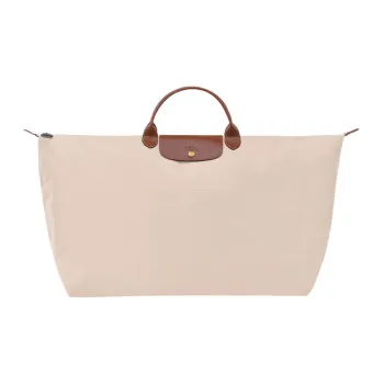 LONGCHAMP Canvas With Leather Trim Canvas Bag Travel Bag Handbag Extra Large Men's Beige