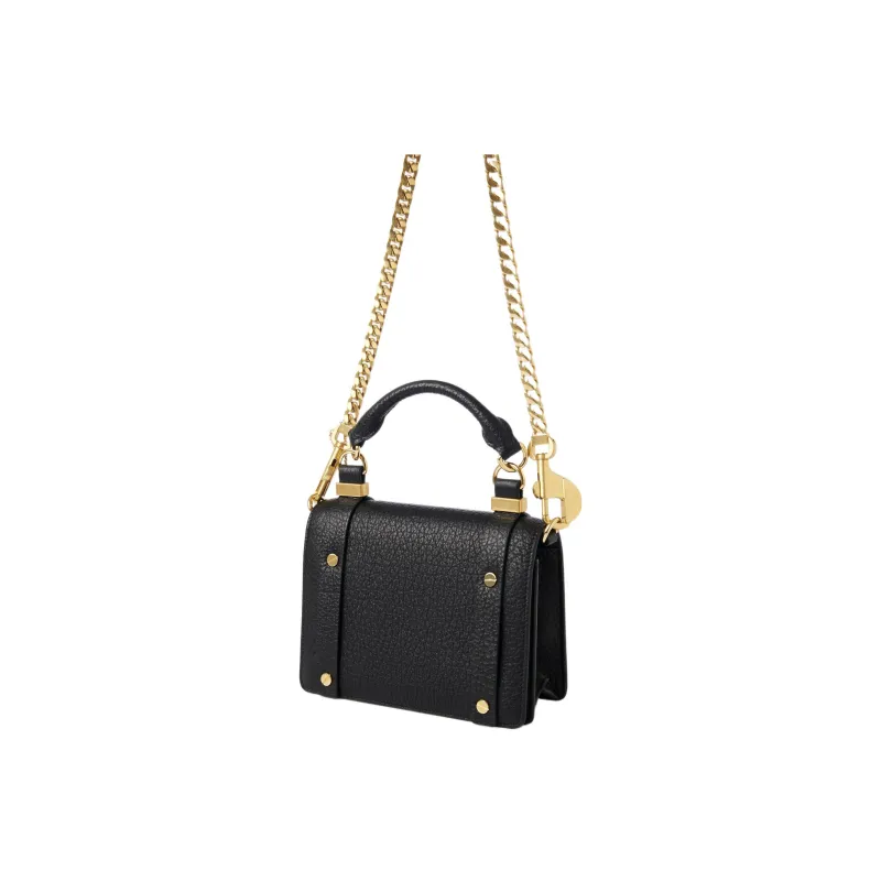 Chloe Grained Calfskin Flap Bag Shoulder Bag Crossbody Bag Handbag Small Size Women's Black-1