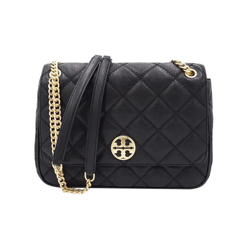 TORY BURCH TB Willa Leather Shoulder Bag, Crossbody Bag Tubas Women's Black-0