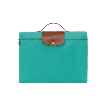 LONGCHAMP Le Pliage Green Canvas paneled Calfskin Trim Briefcase, Handbag Small Size Men's Blue