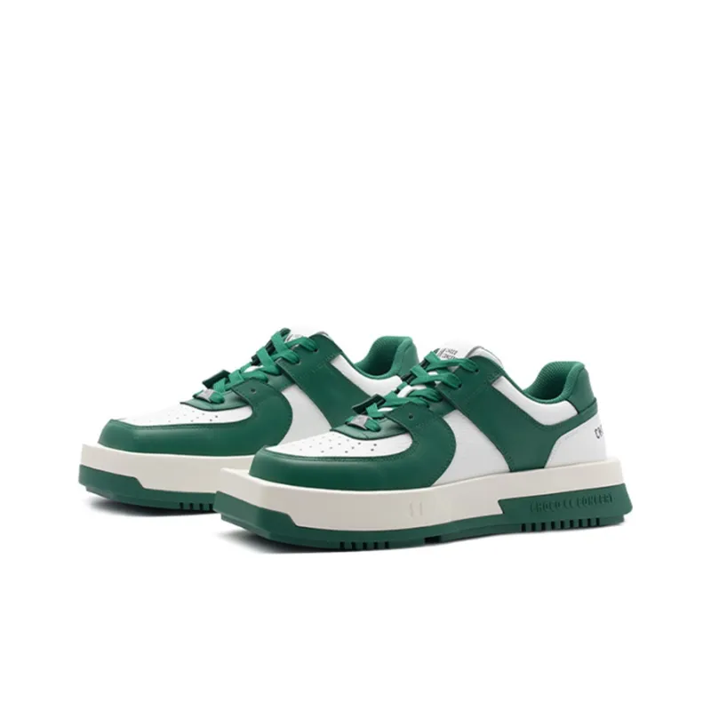 CHOCO CONCERT Cow Leather Round And Square Asymmetrical Sneaker Stylish Skateboarding Shoes Unisex Green-1