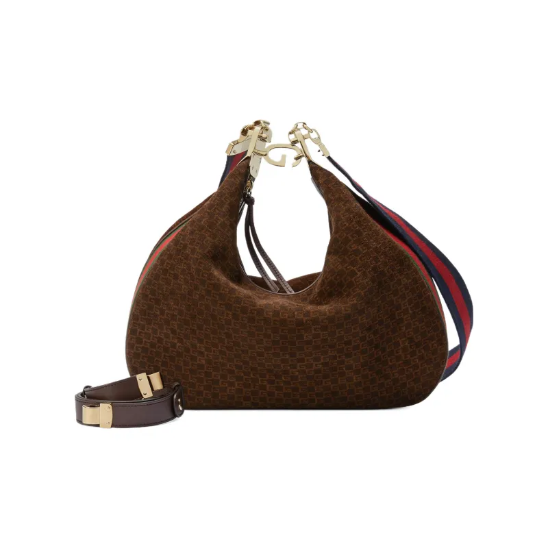 GUCCI Attache Leather Suede Bonded Dumpling Bag Portable Crossbody Bag Shoulder Bag Women's Dark Brown-2