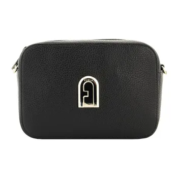 Furla Sleek Collection Hammered Texture Leather Camera Bag, Shoulder Bag, Crossbody Bag Women's Black