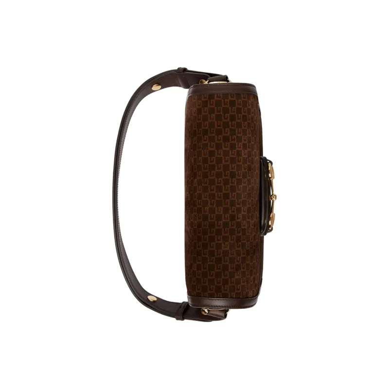 GUCCI Horsebit 1955 Leather Suede Bonded Saddle Bag Crossbody Shoulder Bag Women's Dark Brown-4