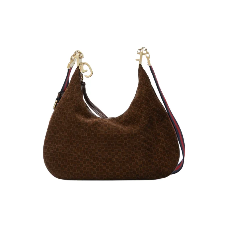 GUCCI Attache Leather Suede Bonded Dumpling Bag Portable Crossbody Bag Shoulder Bag Women's Dark Brown-3